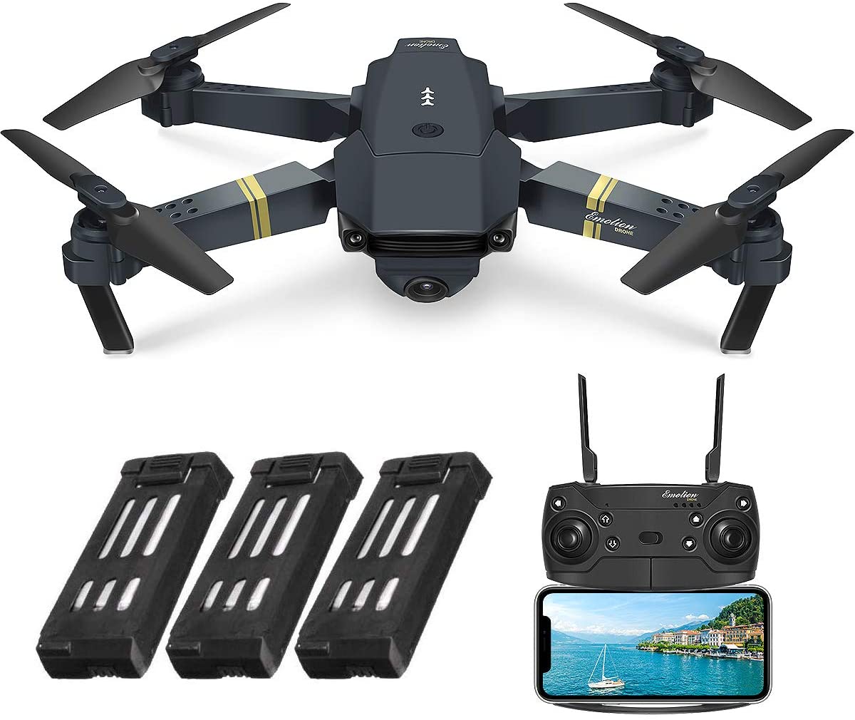 drone negro, 3 baterias y control