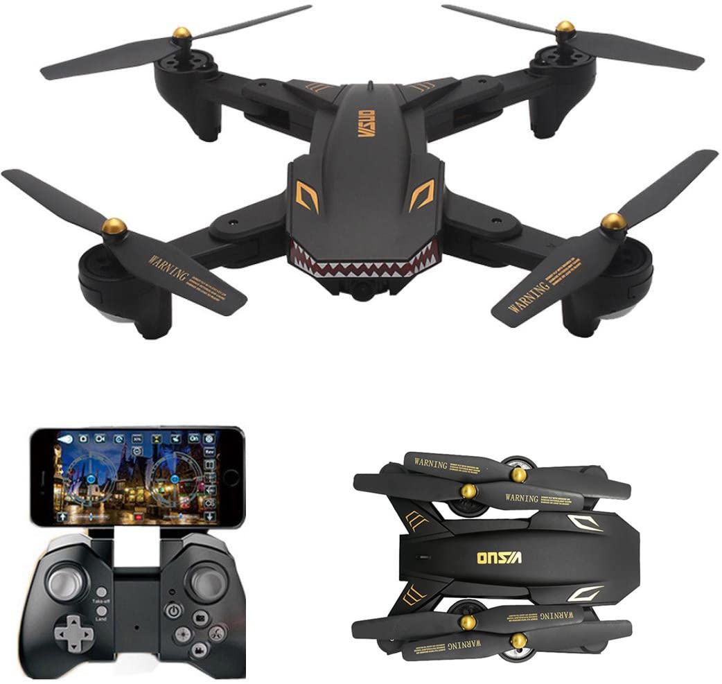 drone negro con cara y dientes con control