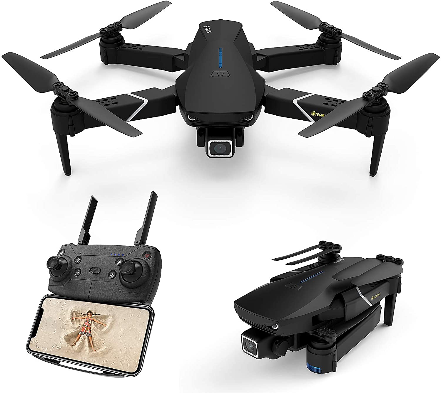 drone negro pegable con control