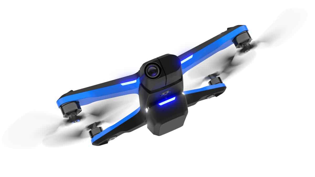 Drone azul y negro con fondo blanco