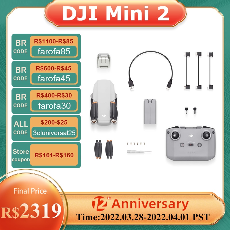 DJI-Mini 2 Dron con cámara 4K, cuadricóptero profesional con GPS, Zoom 4x, 249g, transmisión ultraligera, 10km, tomas rápidas