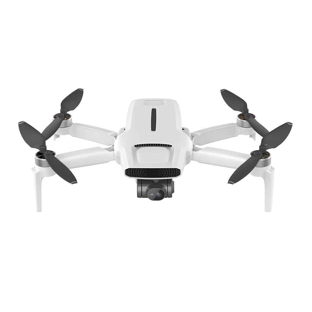 Mini drone blanco y gris sobre fondo blanco