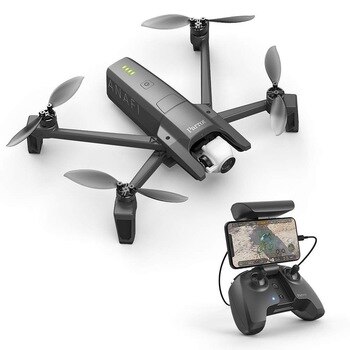 Parrot Anafi - Dron cuadricóptero + Mando + Estuche de transporte + SD Card 16 GB + 8 Palas de hélice, color gris