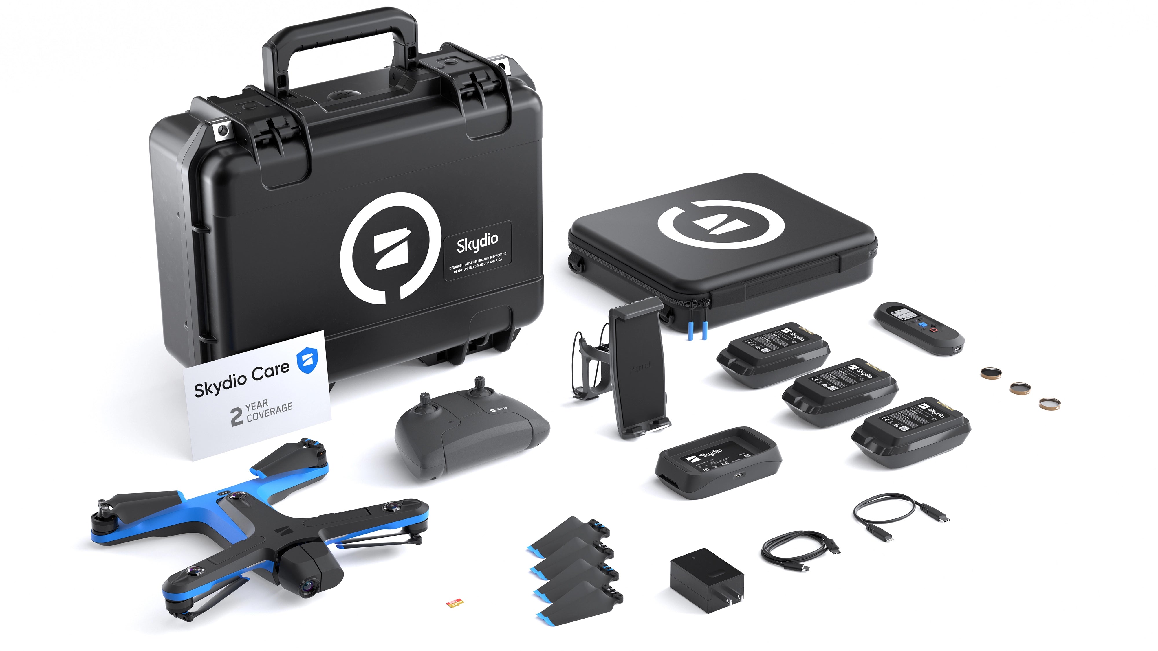 drone, estuche y accesorios